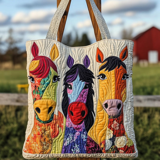 Colorful Horse Faces Quilted Tote