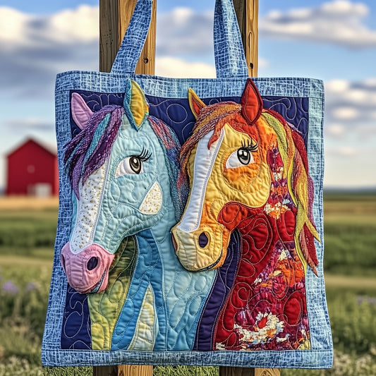 Colorful Horse Heads Quilted Tote