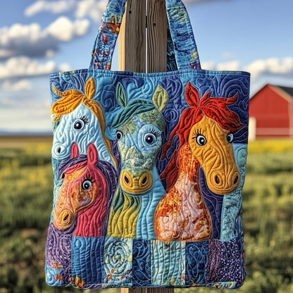 Colorful Farm Animal Faces Quilted Tote