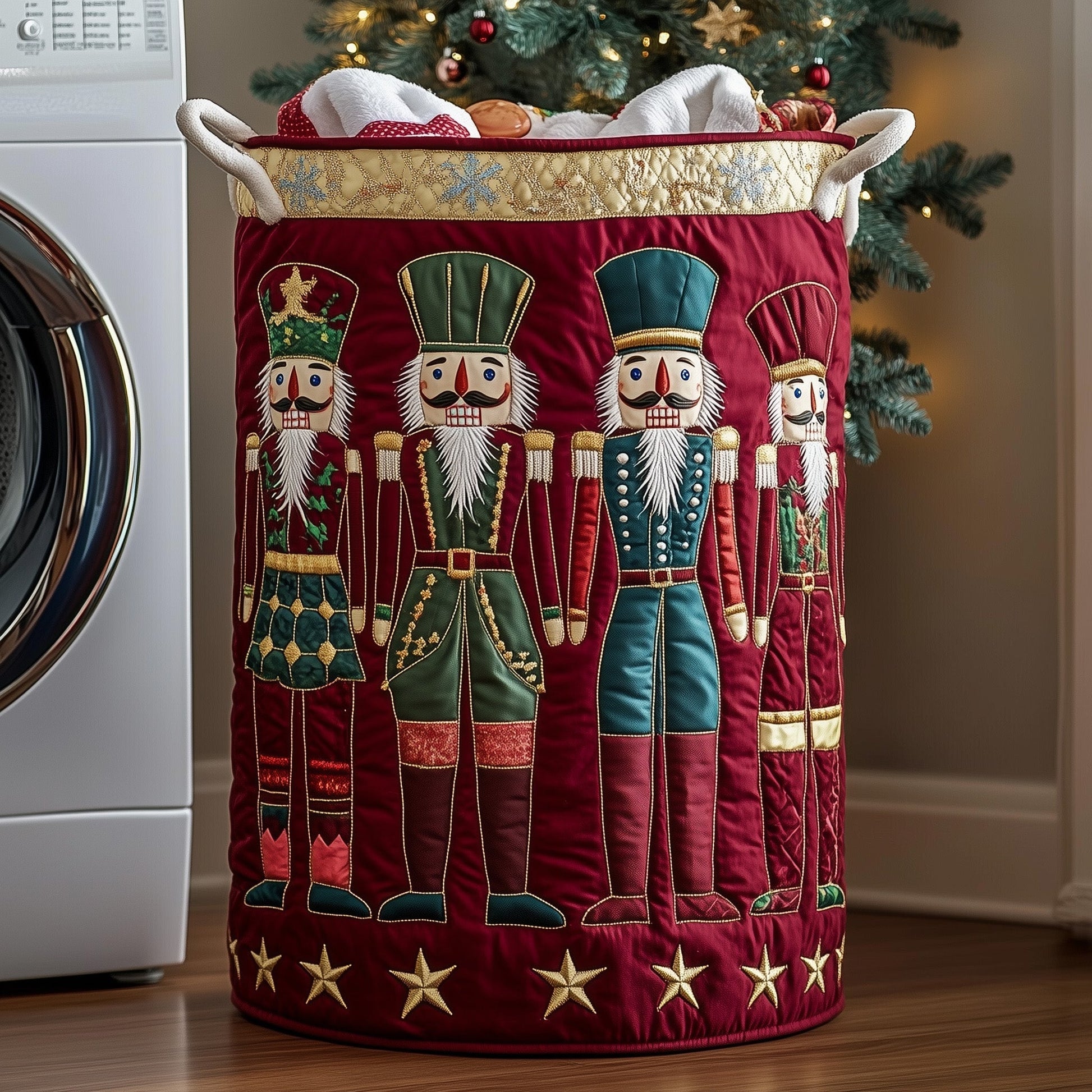 The Festive Nutcracker Quilted Laundry Basket Tote 1984
