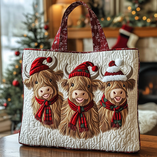 Yuletide Highland Cow Quilted Tote