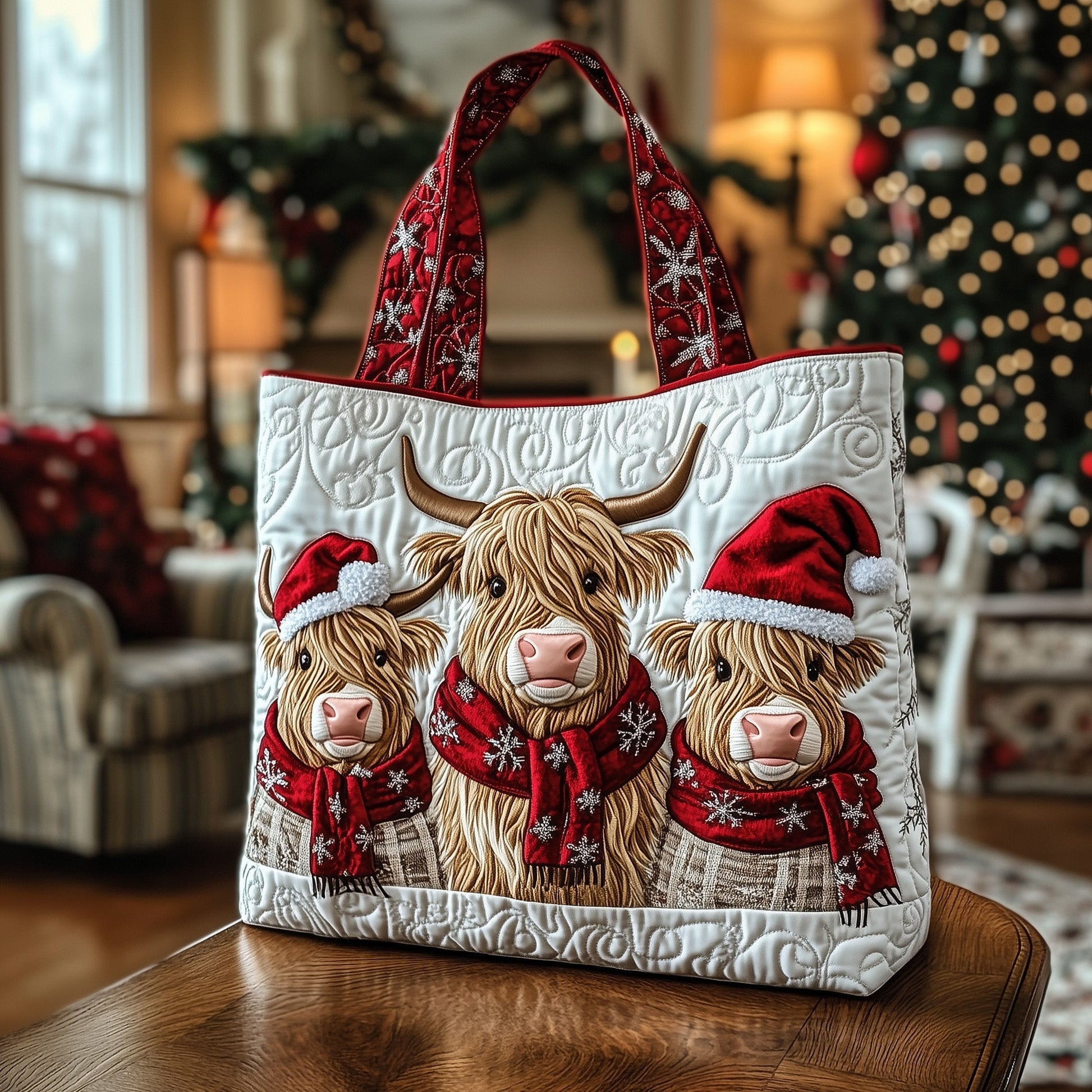 Highland Cow Christmas Tote Bag