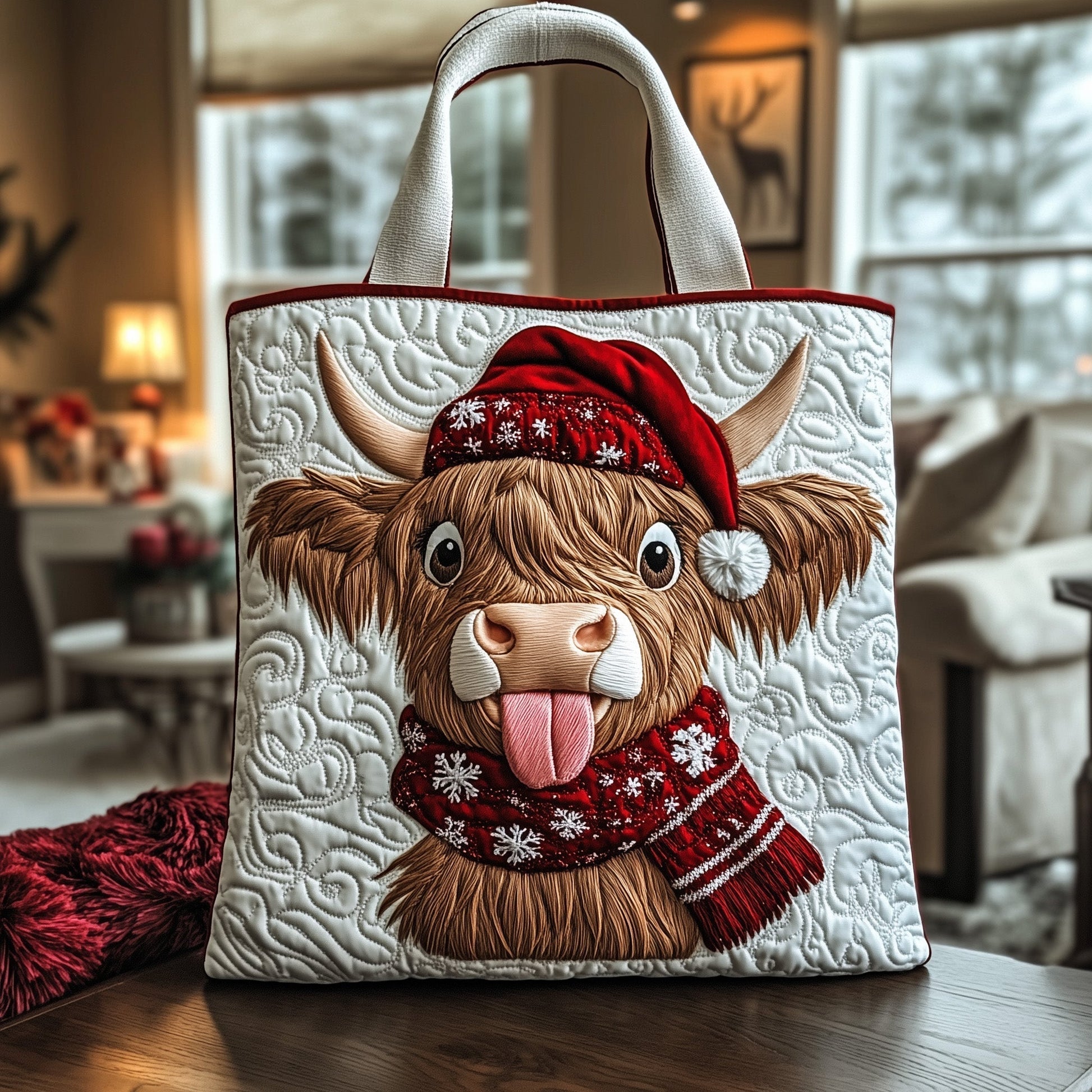 Highland Cow Santa Hat Tote Bag