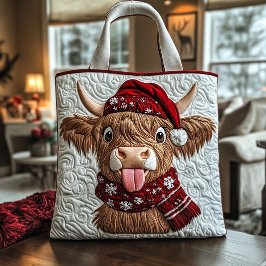 Highland Cow Santa Hat Tote Bag