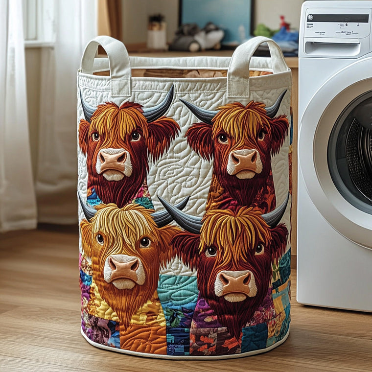 The Highland Cow Quilted Laundry Basket Tote 2101