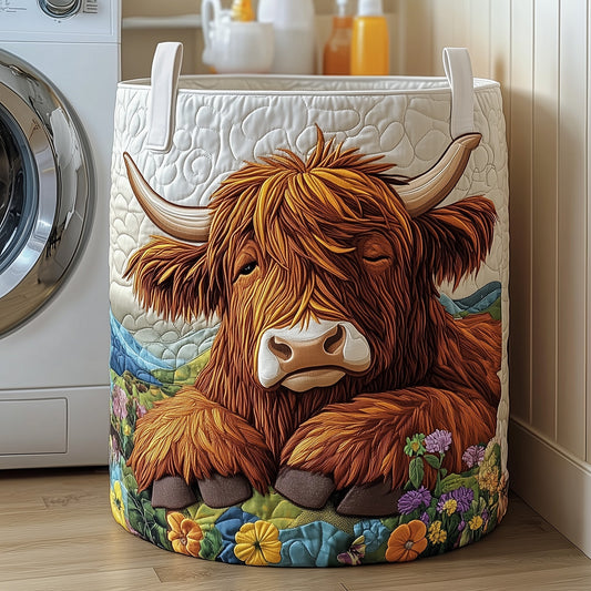 The Highland Cow Quilted Laundry Basket Tote 2106