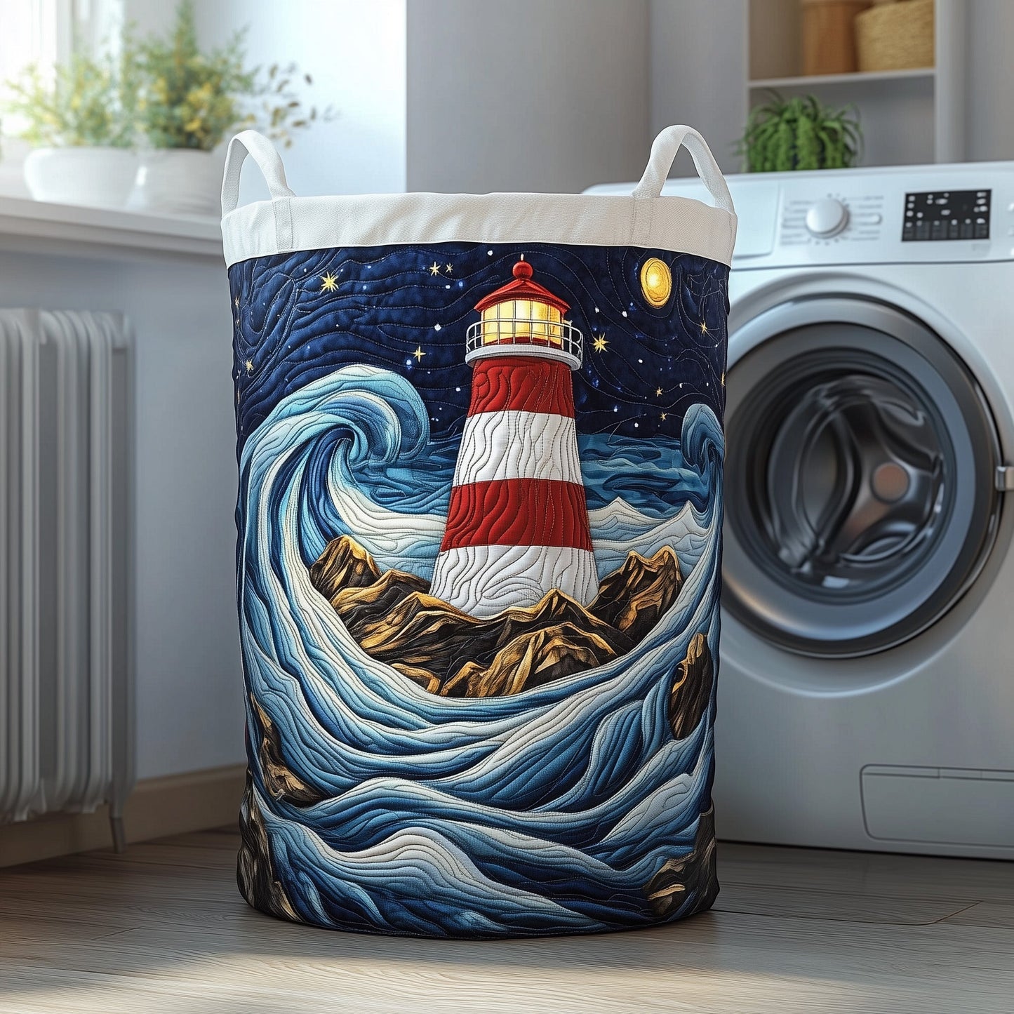 The Nautical Lighthouse Quilted Laundry Basket Tote 2112
