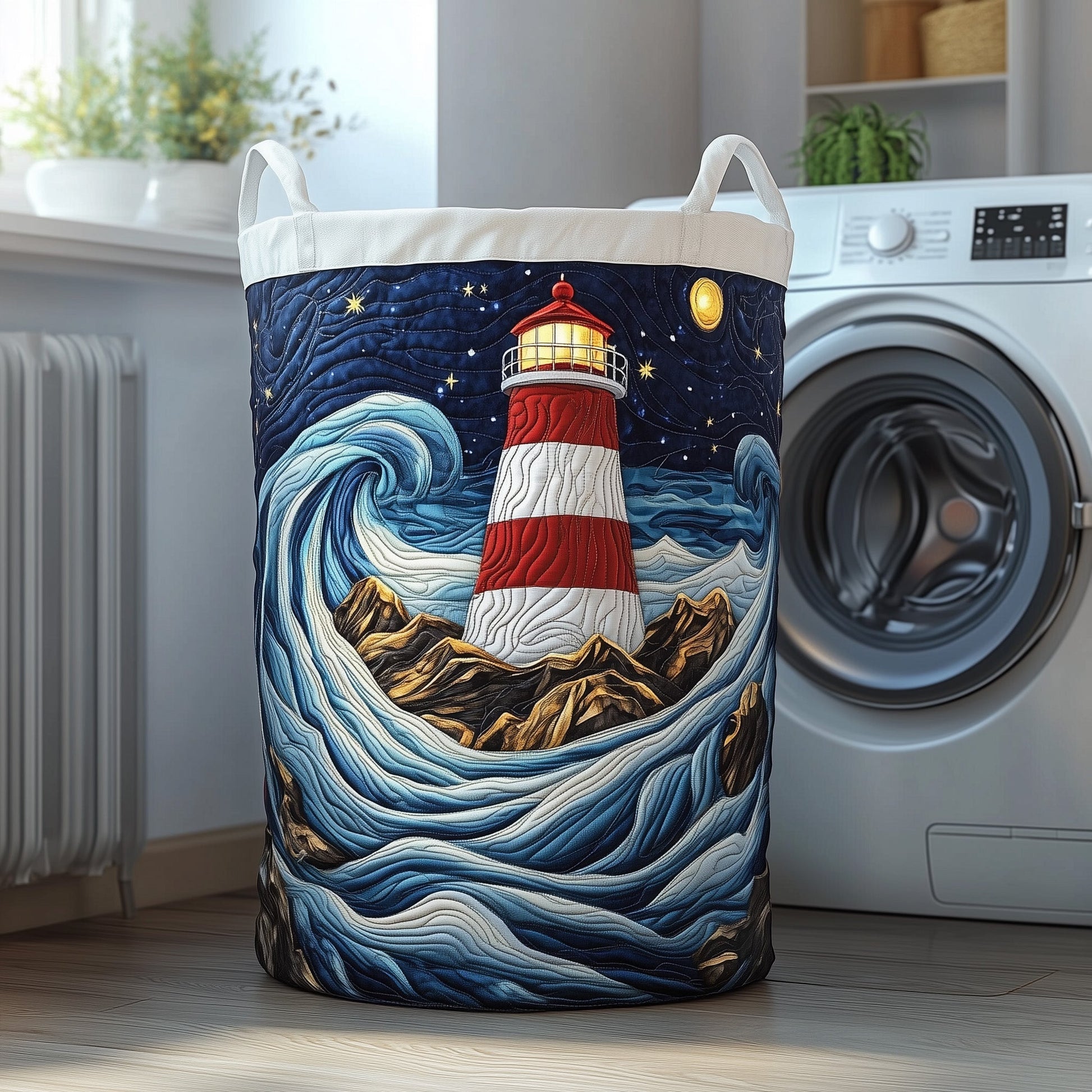The Nautical Lighthouse Quilted Laundry Basket Tote 2112