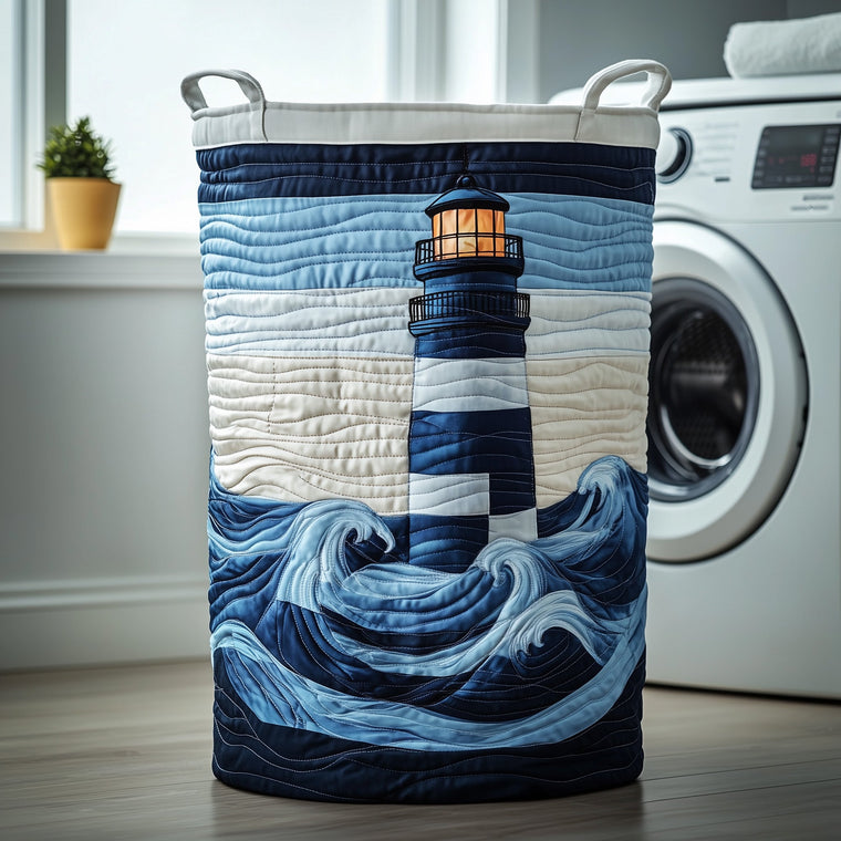 The Nautical Lighthouse Quilted Laundry Basket Tote 2114