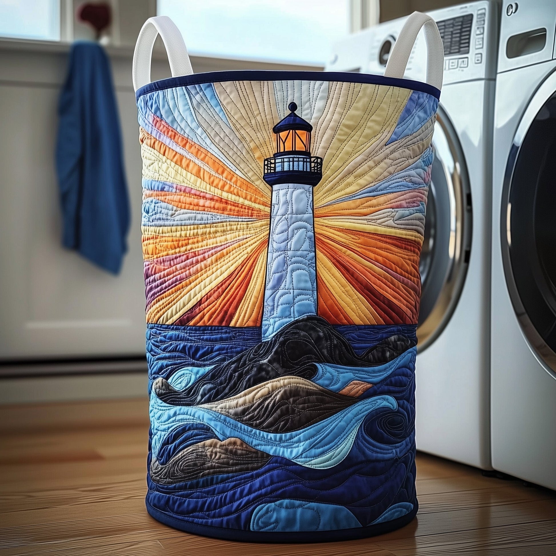 The Nautical Lighthouse Quilted Laundry Basket Tote 2115