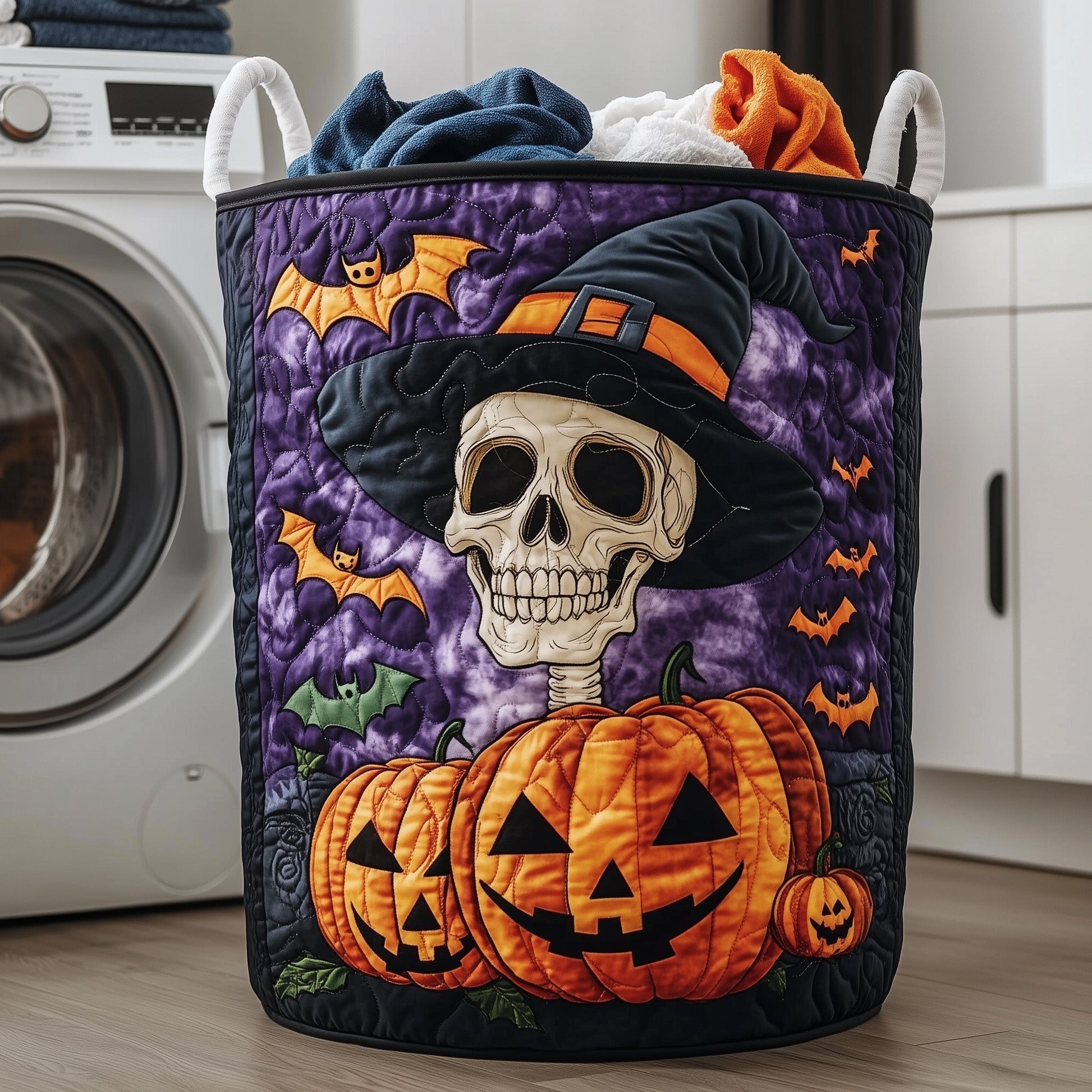 The Spooky Skeleton Quilted Laundry Basket Tote 2137
