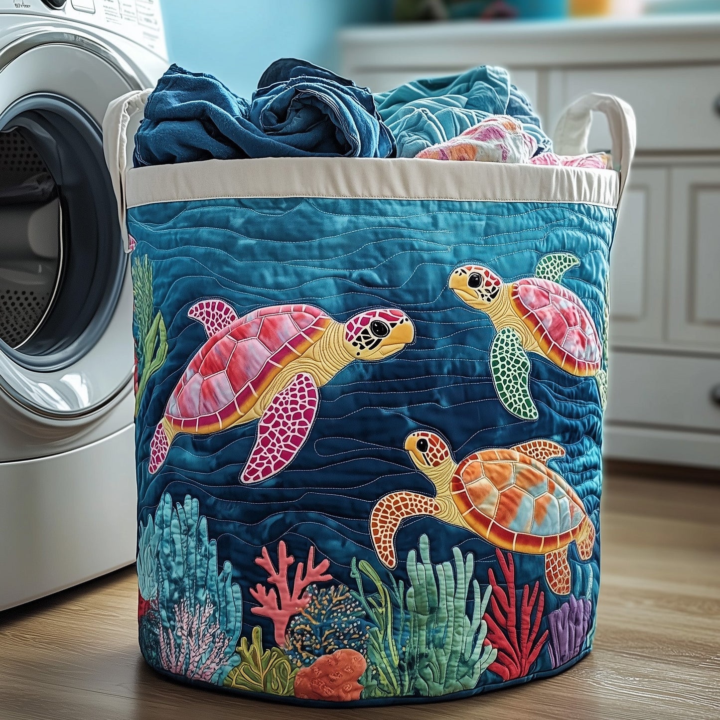 The Ocean Breeze Quilted Laundry Basket Tote 2157