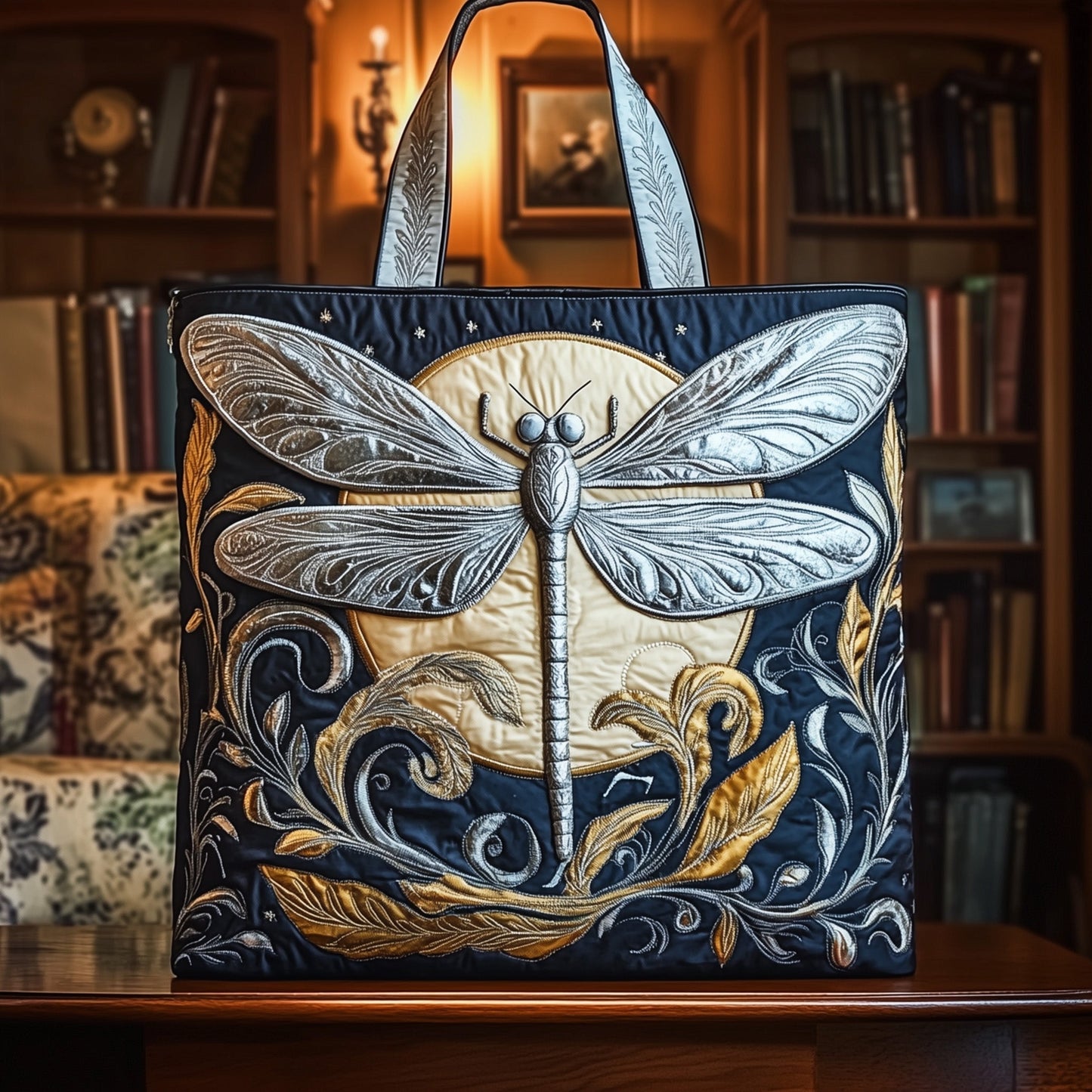 Everyday Dragonfly Embroidery Quilted Tote