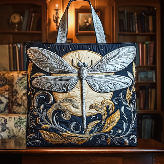 Everyday Dragonfly Embroidery Quilted Tote