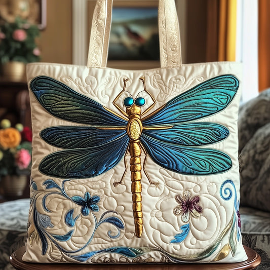 Dragonfly Floral Swirls Quilted Tote