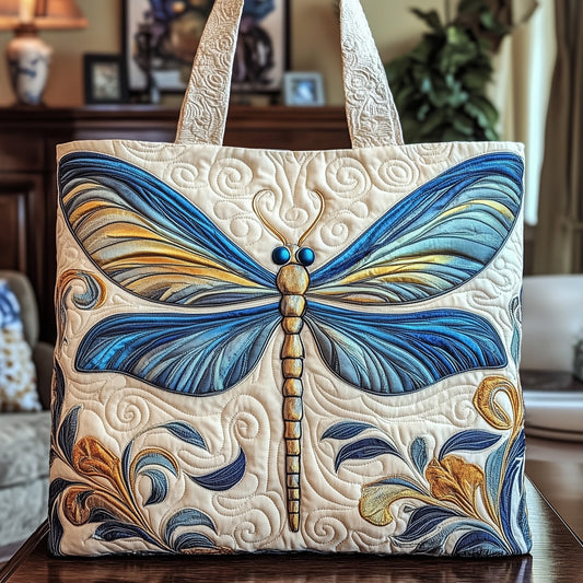 Dragonfly Blue Wings Quilted Tote