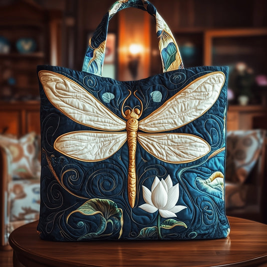 Everyday Dragonfly Lotus Quilted Tote