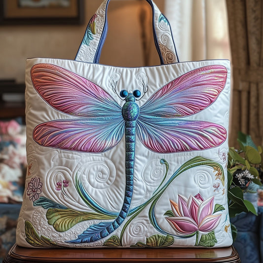 Dragonfly Floral Accents Quilted Tote