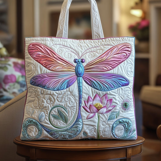 Everyday Dragonfly Flowers Quilted Tote