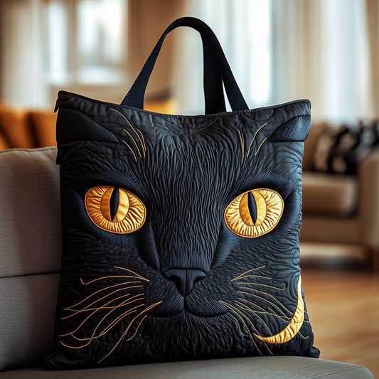 Black Cat Face Quilted Tote