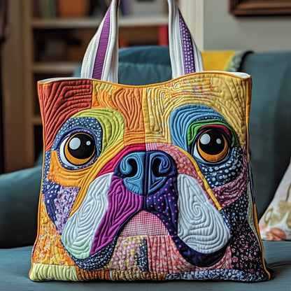 Colorful French Bulldog Face Quilted Tote
