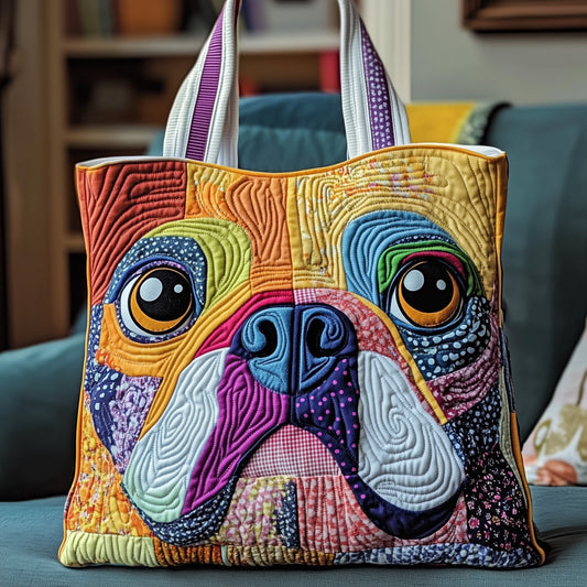 Colorful French Bulldog Face Quilted Tote