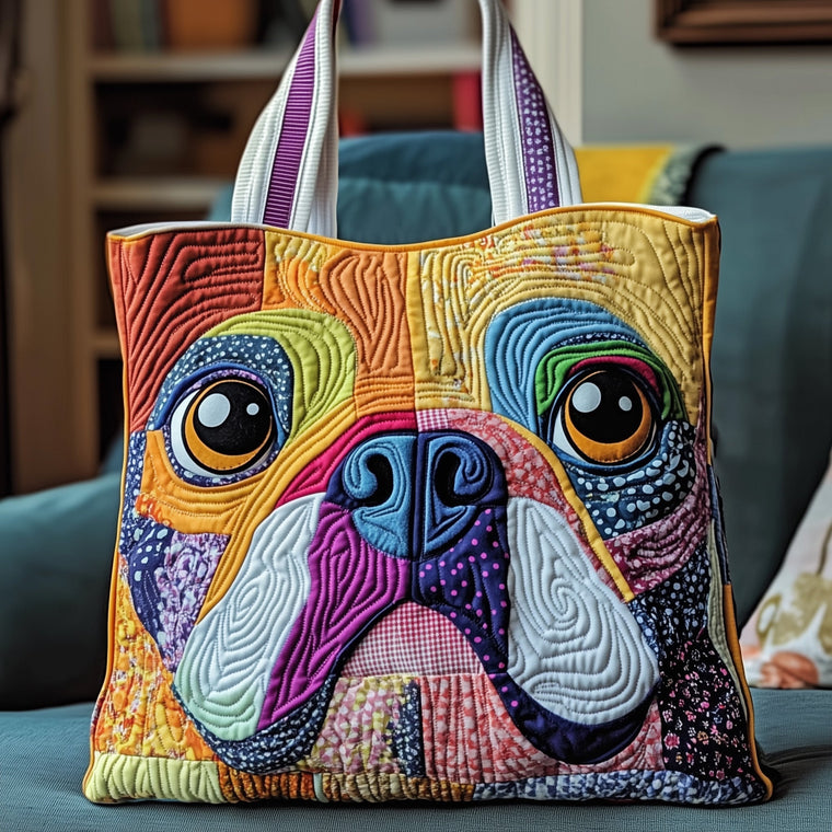 Colorful French Bulldog Face Quilted Tote