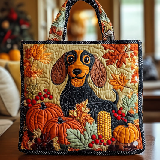 Dachshund Autumn Leaves Quilted Tote