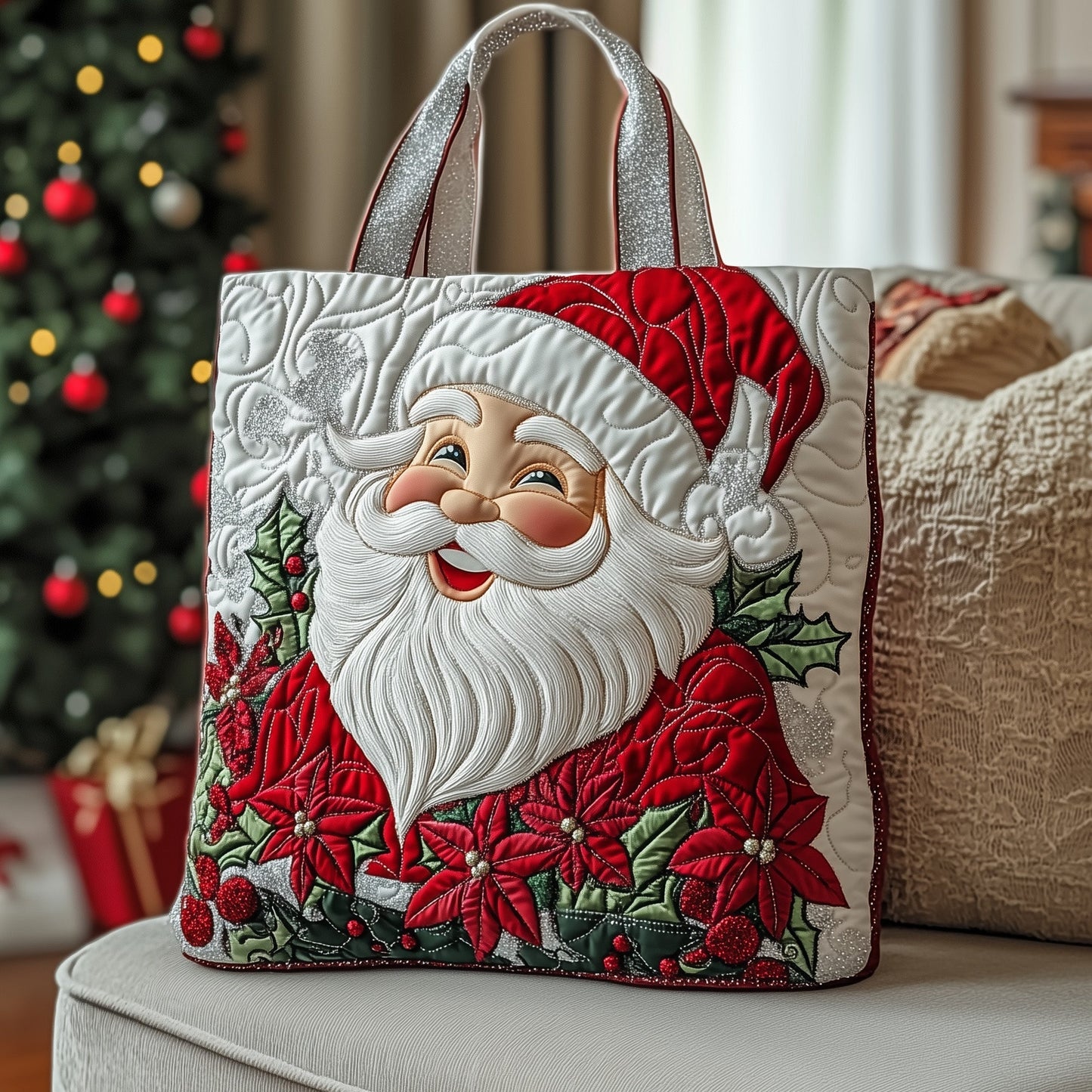 Santa Claus Face Quilted Tote