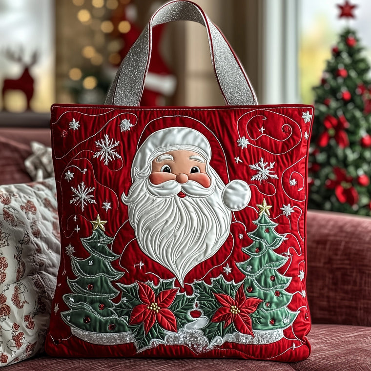 Santa Claus Christmas Trees Quilted Tote