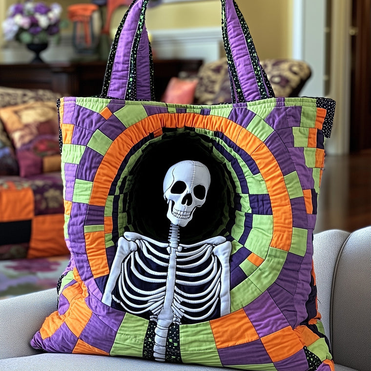 Skeleton Skull Halloween Quilted Tote