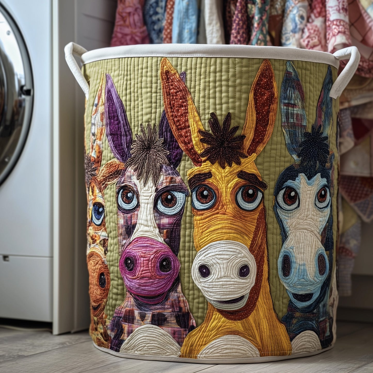 The Donkey Whimsy Quilted Laundry Basket Tote 2505