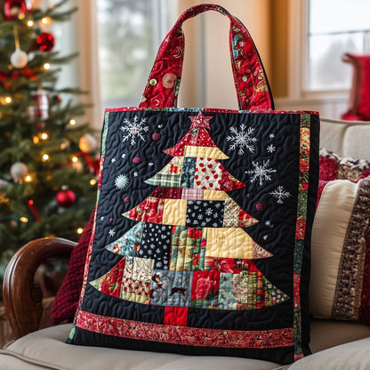 Patchwork Christmas Tree Quilted Tote