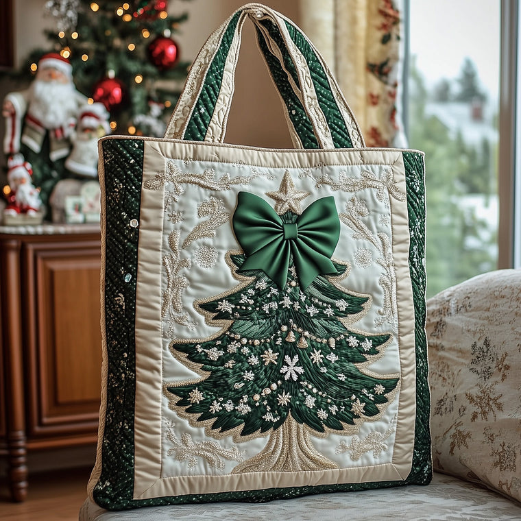 Christmas Tree Bow Quilted Tote