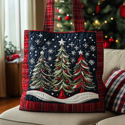 Christmas Trees Stars Quilted Tote