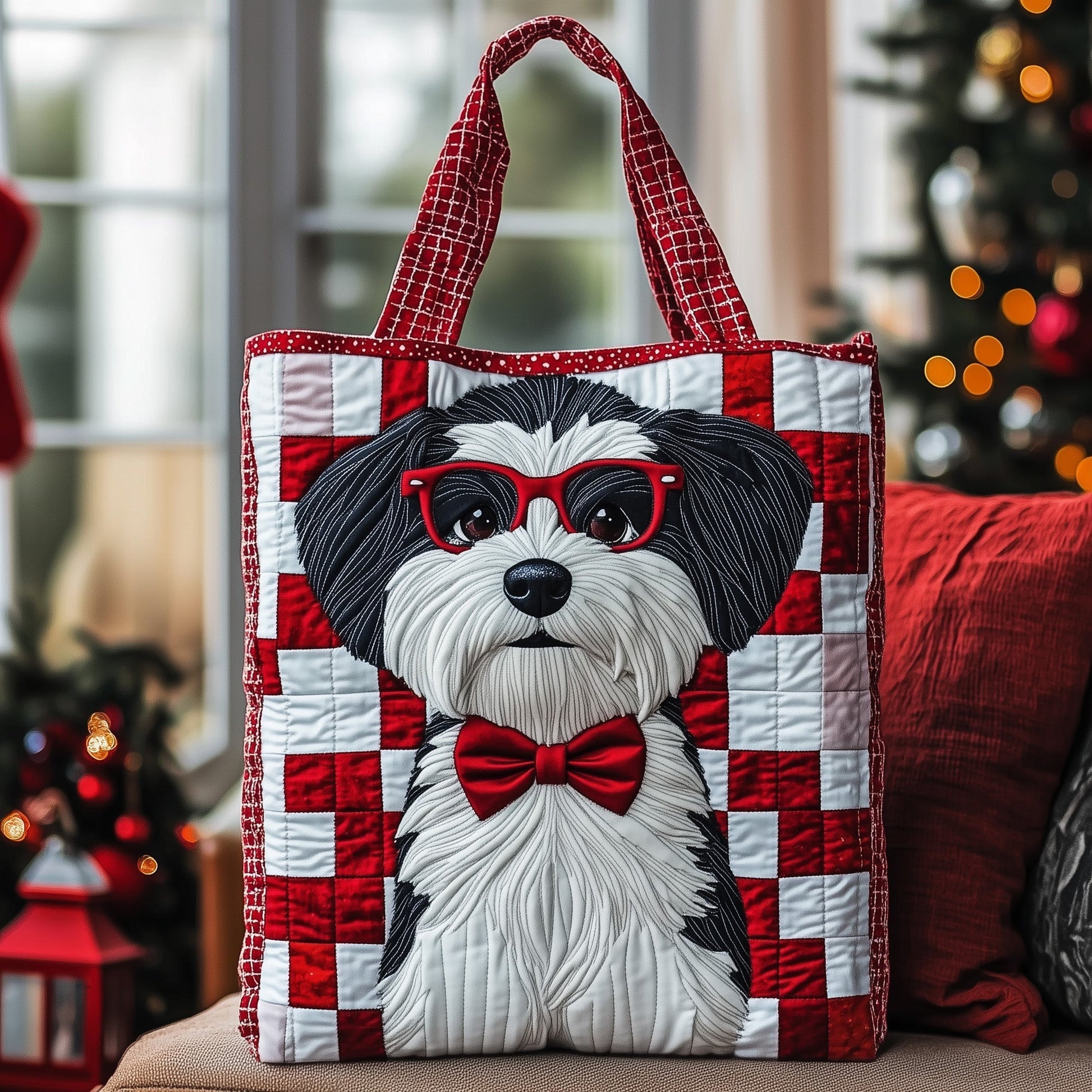 Schnauzer Dog Glasses Quilted Tote