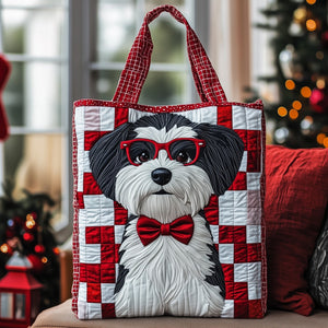 Schnauzer Dog Glasses Quilted Tote