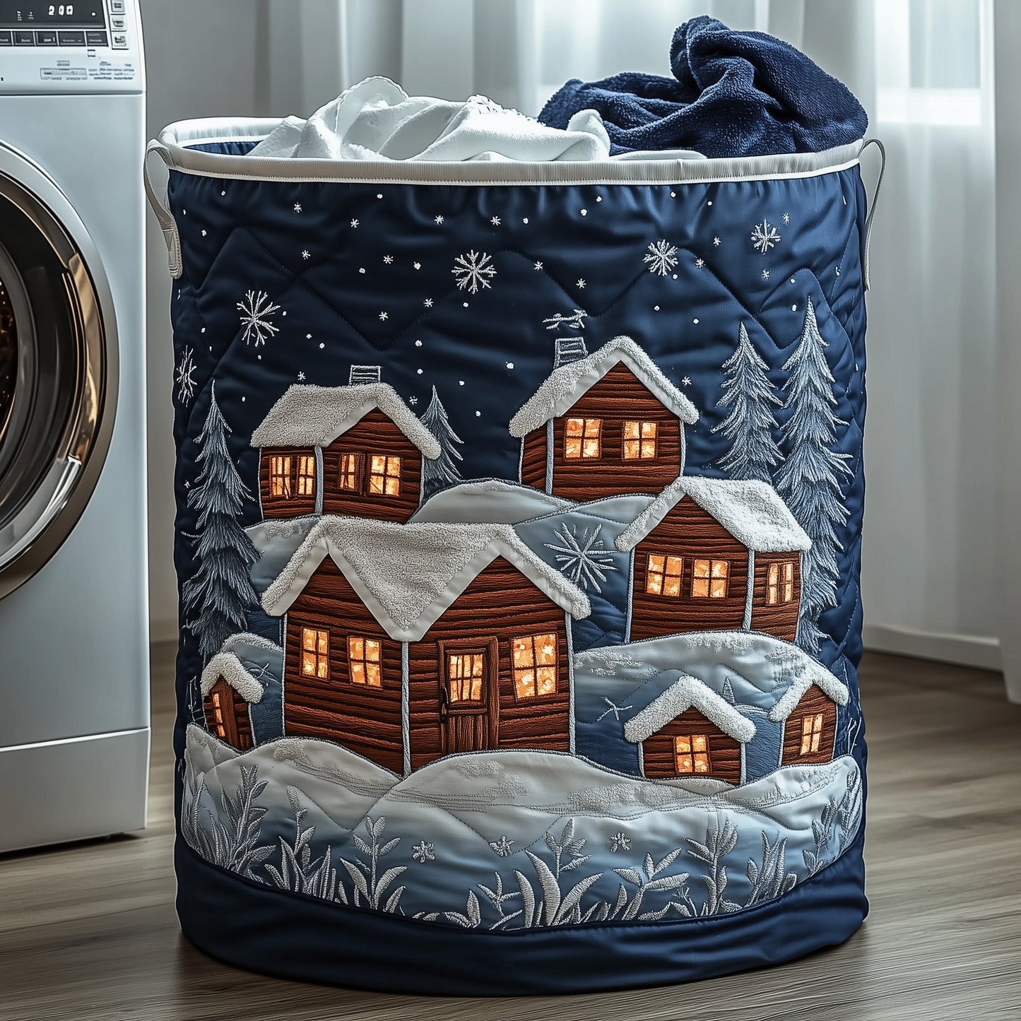 The Christmas Village Quilted Laundry Basket Tote 2722