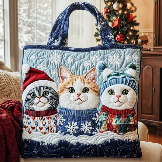 Holiday Cat Quilted Tote Bag