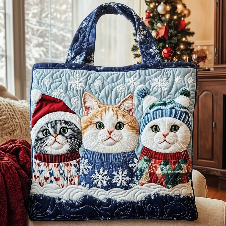 Holiday Cat Quilted Tote Bag