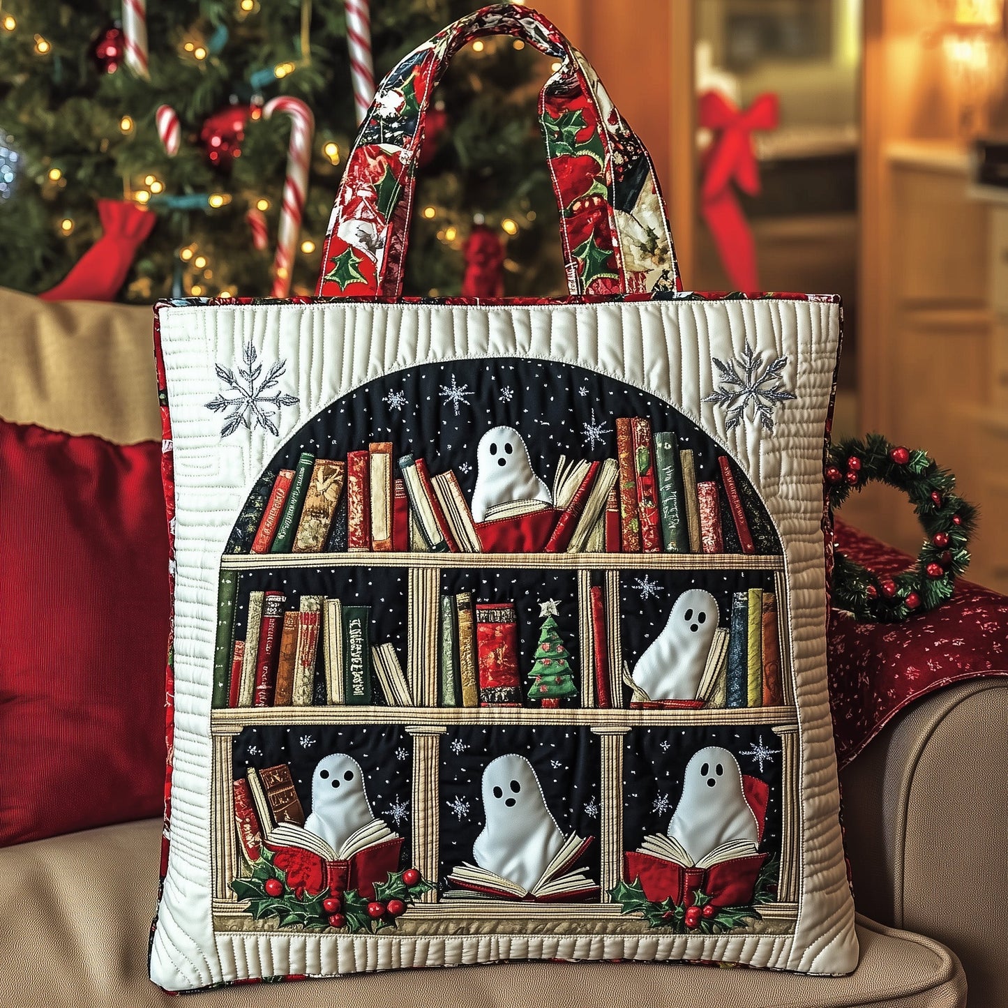 Everyday Ghosts Bookshelf Quilted Tote