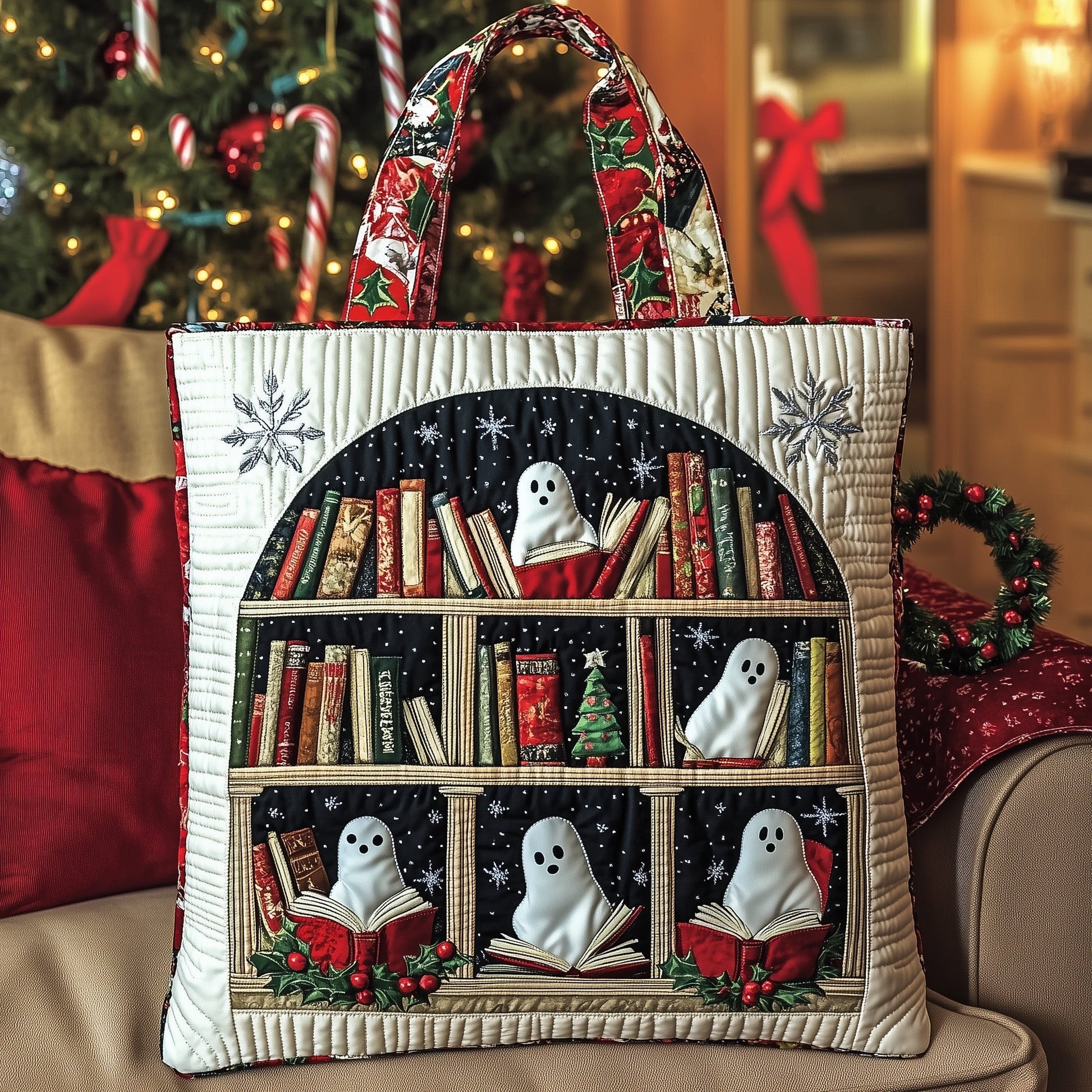 Everyday Ghosts Bookshelf Quilted Tote