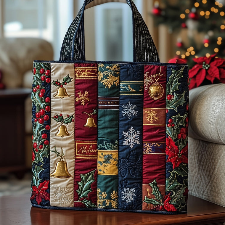 Holiday Books Christmas Quilted Tote