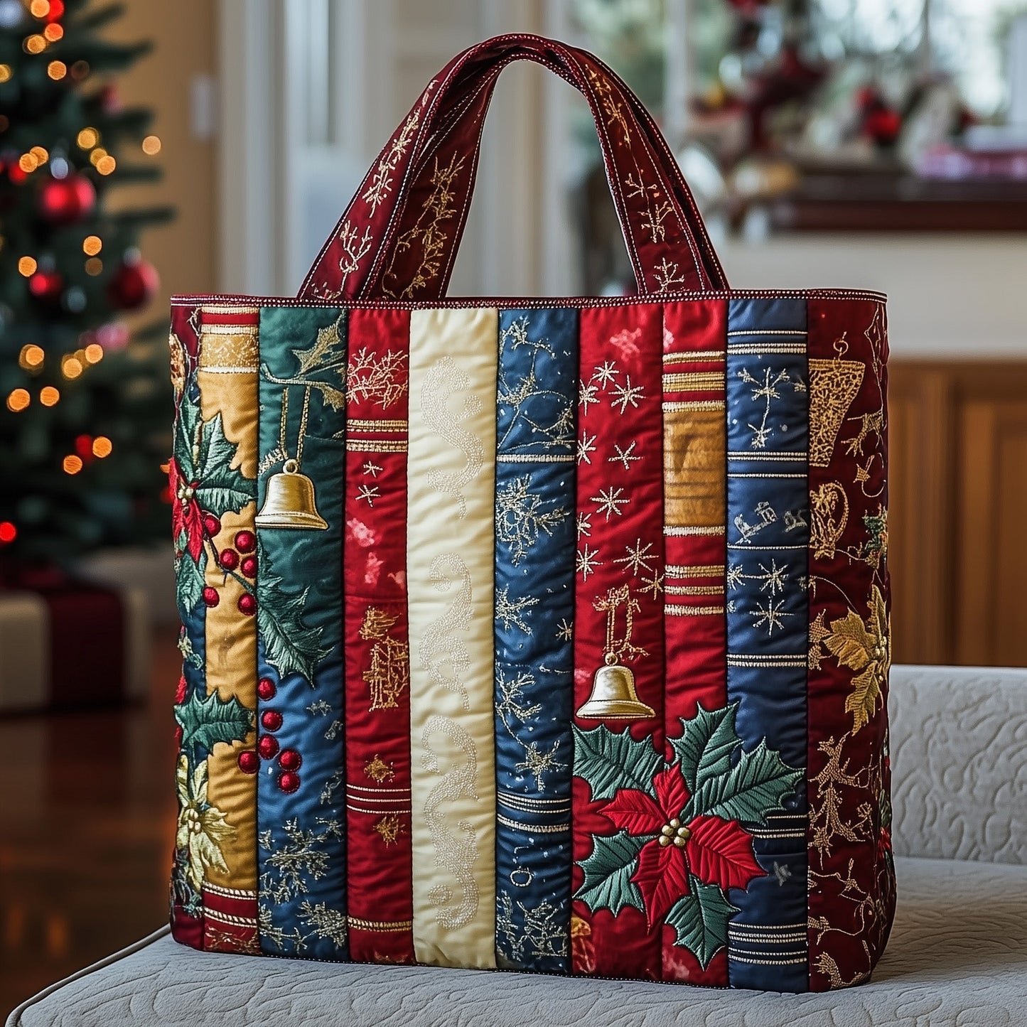 Christmas Books Holly Quilted Tote