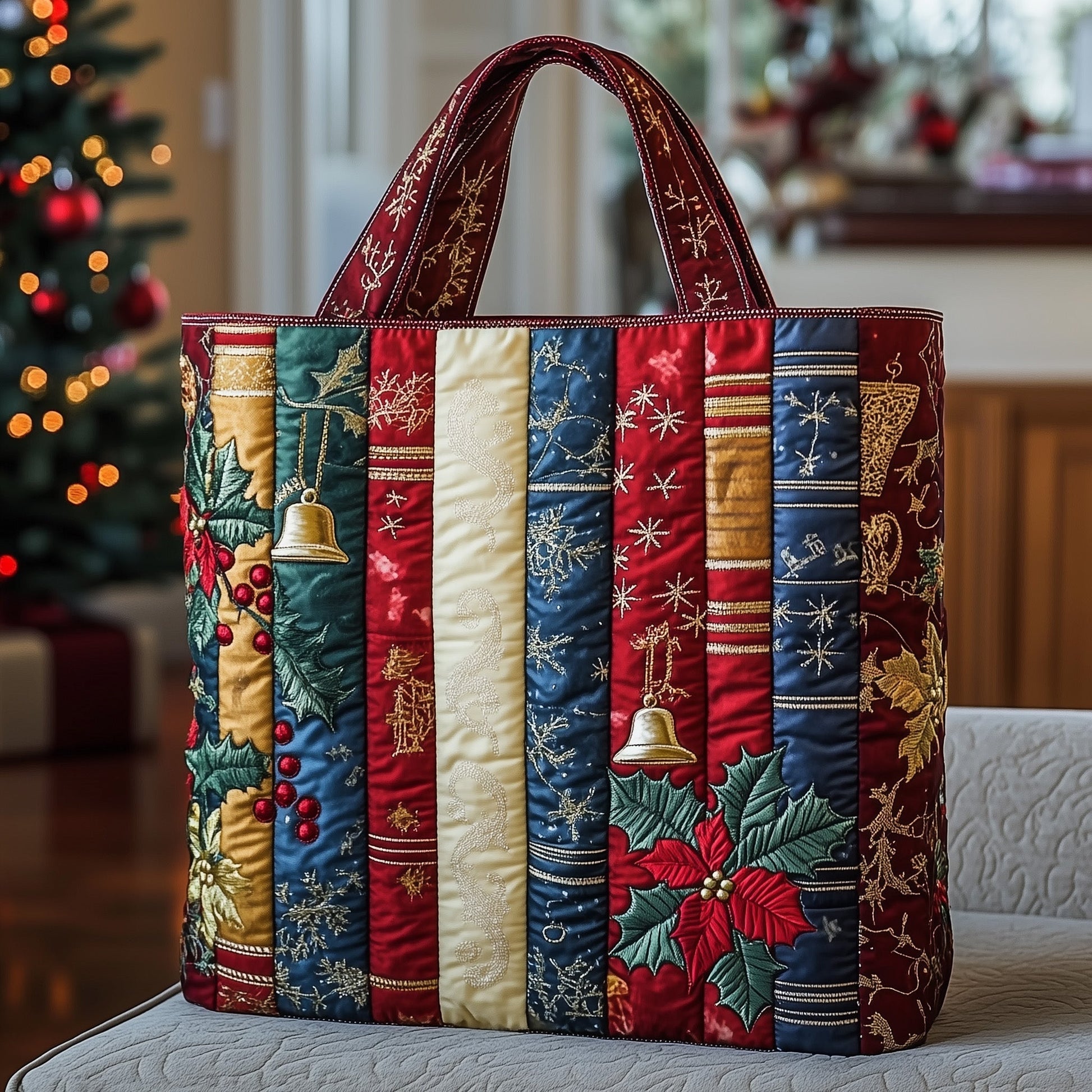 Christmas Books Holly Quilted Tote