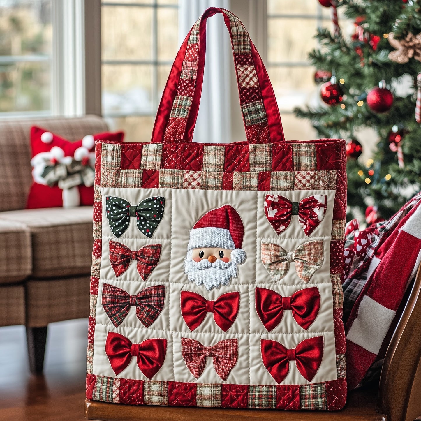 Santa Claus Bows Quilted Tote