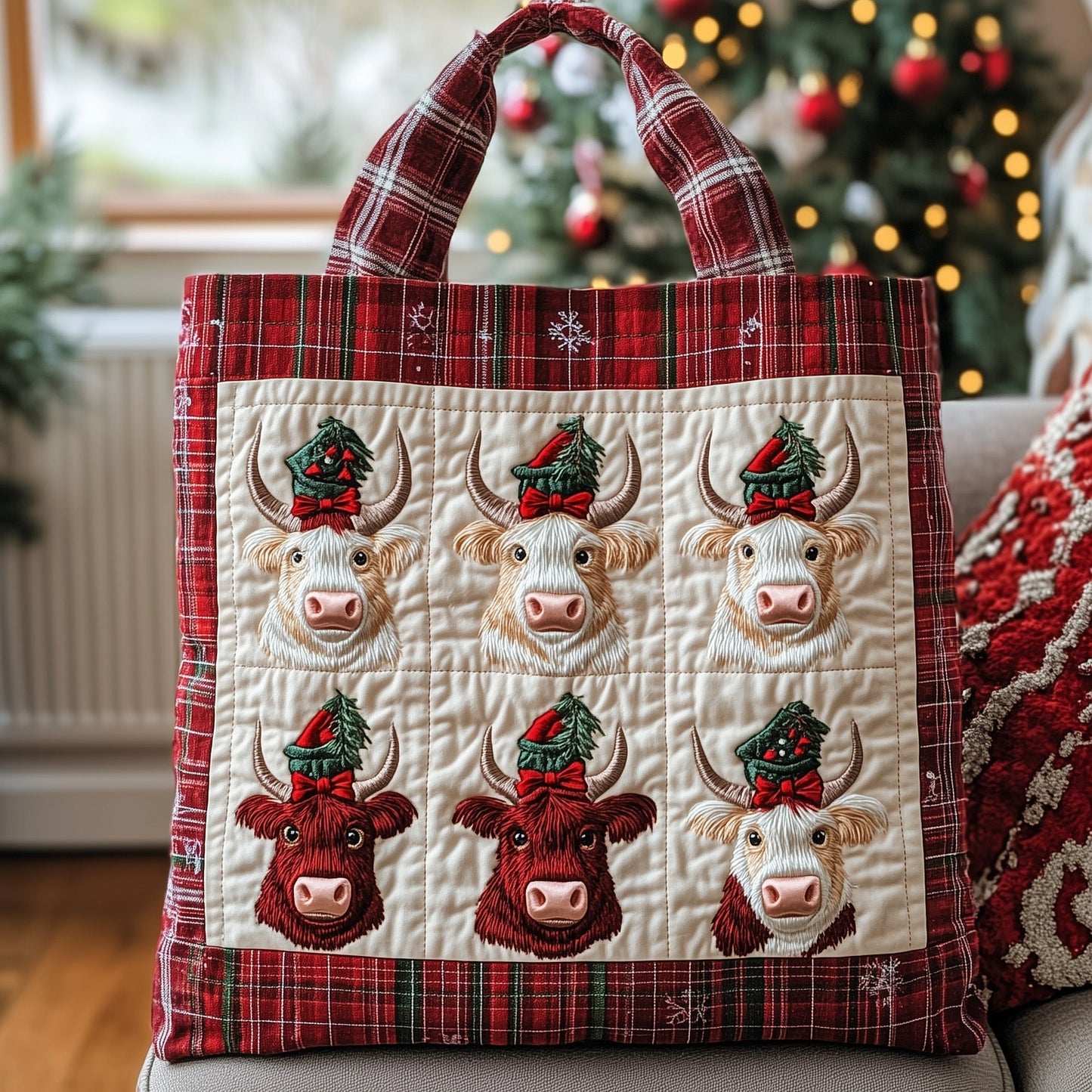 The Highland Cow Holiday Quilted Tote