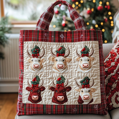 The Highland Cow Holiday Quilted Tote