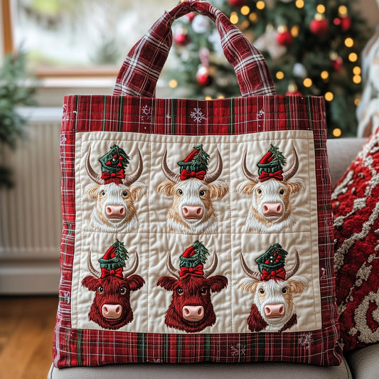 The Highland Cow Holiday Quilted Tote