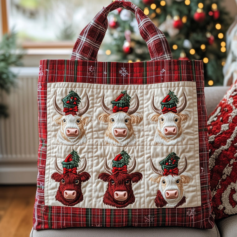 The Highland Cow Holiday Quilted Tote